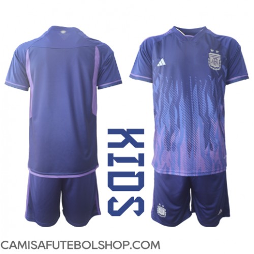 Camisa de time de futebol Argentina Replicas 2º Equipamento Infantil Mundo 2022 Manga Curta (+ Calças curtas)